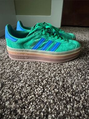 Adidas Originals Gazelle Bold Platform Shoes Womens Green/Blue